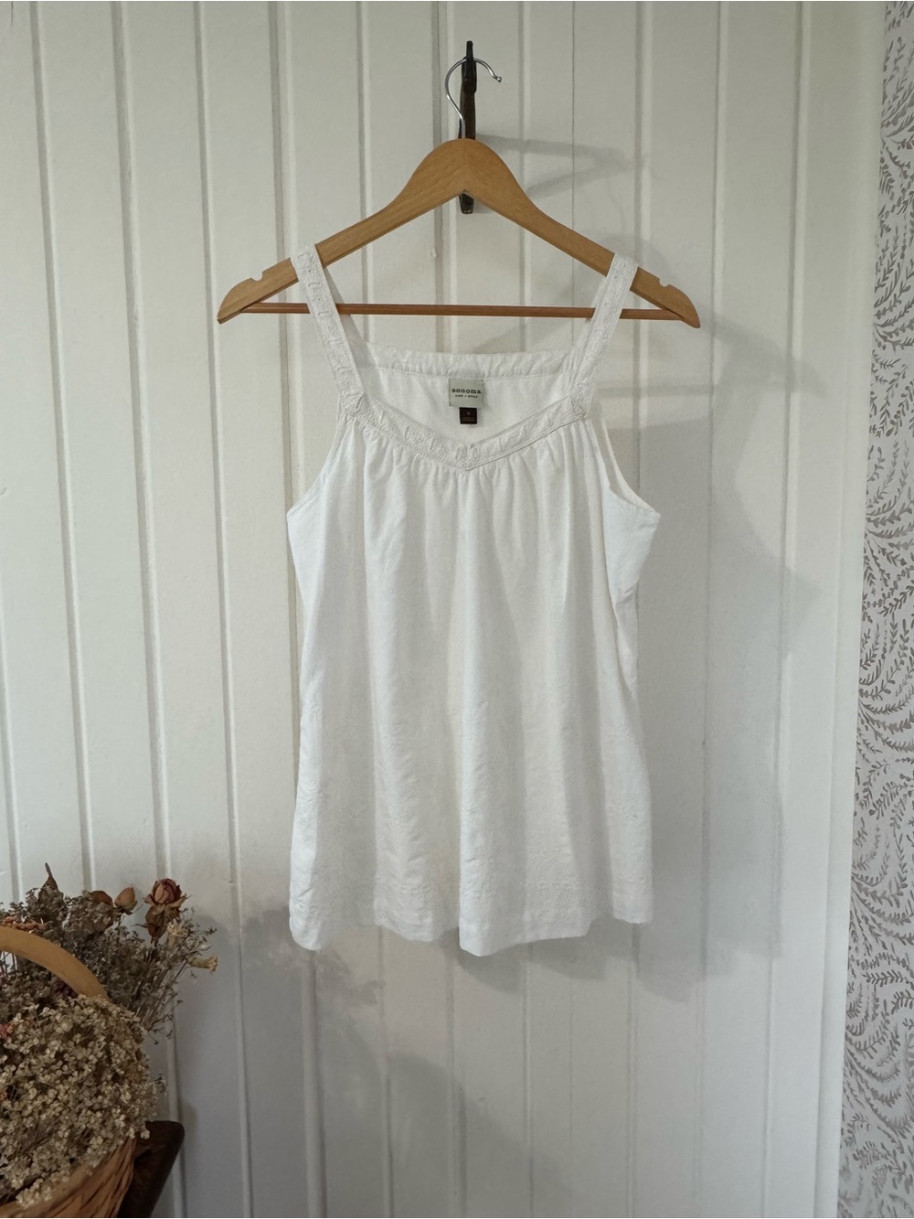White Embroidered Cotton Boho Tank | Romantic Prairie Top